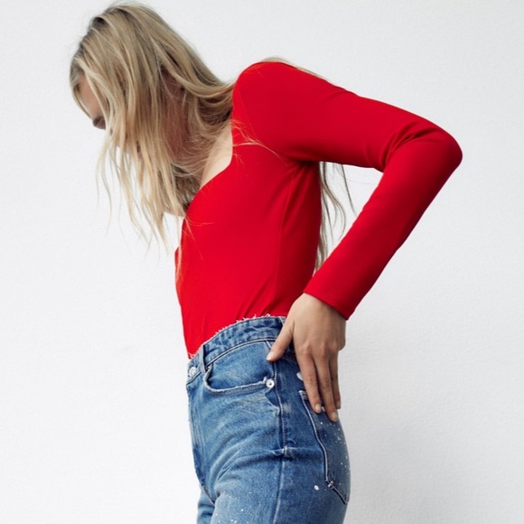 Zara red sweetheart neckline bodysuit 2022 - Picture 5 of 7